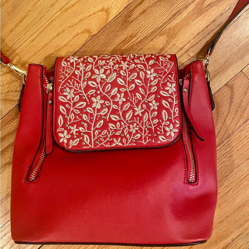 Chumbak Red Floral Embroidered Shoulder Bag